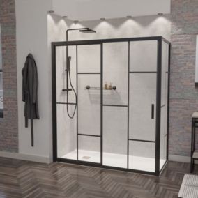 Paroi de douche d'angle effet verrière ATELIA avec porte coulissante 170 cm x 80 cm