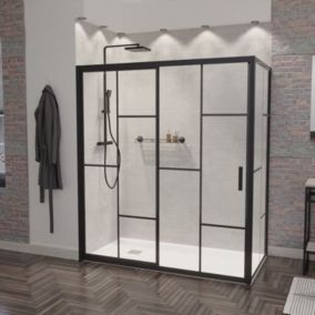 Paroi de douche d'angle effet verrière ATELIA avec porte coulissante 170 cm x 90 cm