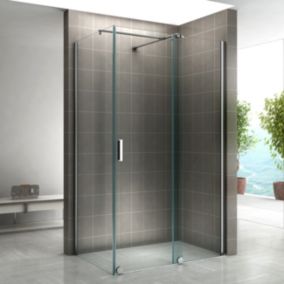 Paroi de douche d'angle NAPOLI H.200 cm porte coulissante verre 8 mm transparent 100 x 140 cm (porte 140) - Saniverre