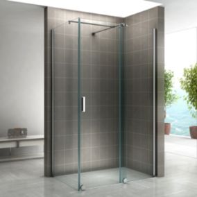 Paroi de douche d'angle NAPOLI H.200 cm porte coulissante verre 8 mm transparent 80 x 120 cm (porte 120) - Saniverre