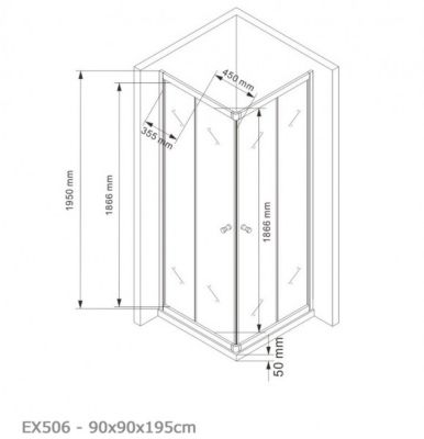 Paroi de douche d'angle porte coulissante en verre véritable NANO, EX506, 90x90x195cm - sans receveur
