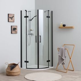 Paroi De Douche D'angle Semi-Circulaire 80X80 Sans Profilés Noir Mat Avec Ouverture À Charnière - London