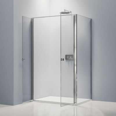 Paroi de douche d'angle Verre 6mm Cabine de douche intégrale étanche Parre douche double porte battante- 90x90x195cm, EX403C