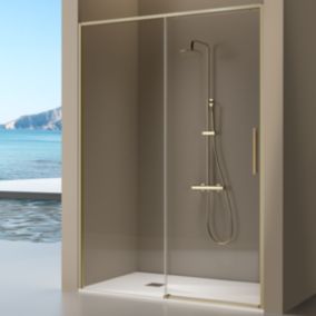 Paroi de douche doree fixe + porte coulissante DELTA or brosse 151-153.6 cm
