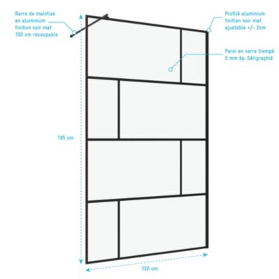 Paroi de douche  -  - Effet briques (120x195 cm - Noir)