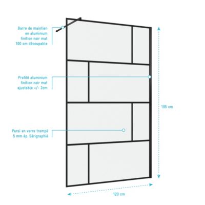 Paroi de douche  -  - Effet briques (120x195 cm - Noir)