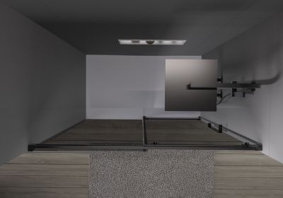 Paroi de douche en niche 195x110cm, profil noir mat, Verre gris 8mm, Cabine de douche encastrée porte coulissante - DX906 FLEX