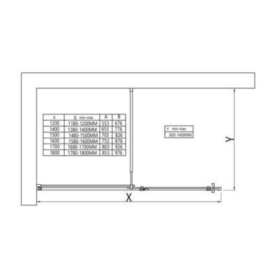 Paroi de douche en niche noire mat 195x140cm verre gris 8mm Cabine de douche porte coulissante - NT101