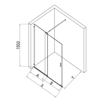 Paroi de douche en niche noire mat 195x140cm verre gris 8mm Cabine de douche porte coulissante - NT101