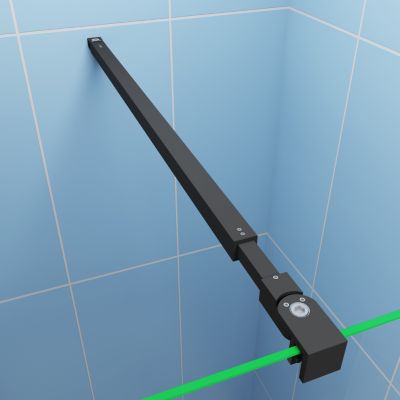 Paroi de douche fixe 120x200 cm + barre de fixation 73-120cm + Étagère de Douche 120cm alu - verre 8 mm anticalcaire - Noir mat