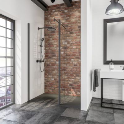 Paroi de douche fixe à l'italienne avec volet pivotant l.100xH.190cm, Walk In, verre transparent anticalcaire 5-6mm, profilé noir, Schulte NewStyle