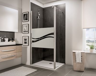 Paroi de douche fixe à l'italienne avec volet pivotant l.120xH.190cm, verre transparent 6mm, décor Liane, profilé chromé, Schulte NewStyle