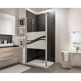 Paroi de douche fixe à l'italienne avec volet pivotant l.120xH.190cm, verre transparent 6mm, décor Liane, profilé chromé, Schulte NewStyle