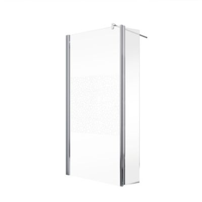 Paroi de douche fixe à l'italienne avec volet pivotant l.90xH.190cm, verre transparent anticalcaire 5-6mm, décor Galets chromés, Schulte NewStyle