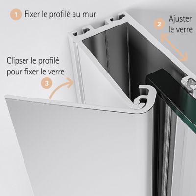 Paroi de douche fixe à l'italienne + déflecteur, 90 x 190 cm, Schulte NewStyle, Walk In, verre transparent anticalcaire