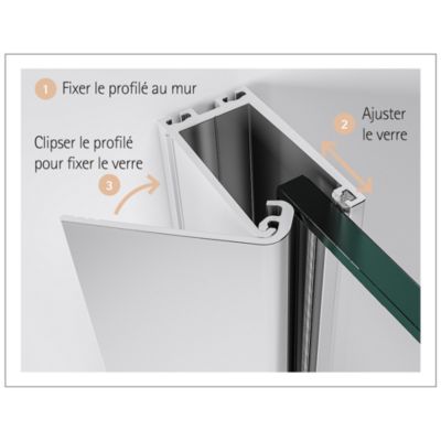 Paroi de douche fixe à l'italienne l.100 cm, verre transparent profilé blanc mat, Schulte NewStyle