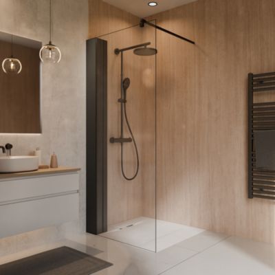 Paroi de douche fixe à l'italienne l. 100 x H. 200 cm, Walk In, verre trempé transparent 8 mm, noir, Schulte