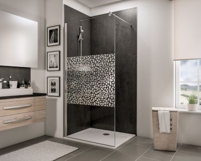 Paroi de douche fixe à l'italienne l.100xH.190cm, verre transparent anticalcaire 5-6mm, décor Galets chromés, profilé chromé, Schulte NewStyle