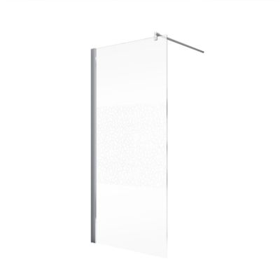 Paroi de douche fixe à l'italienne l.100xH.190cm, verre transparent anticalcaire 5-6mm, décor Galets chromés, profilé chromé, Schulte NewStyle
