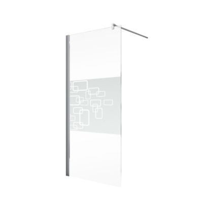 Paroi de douche fixe à l'italienne l.100xH.190cm, Walk In, verre transparent anticalcaire 5-6mm, décor Softcube, profilé chromé, Schulte NewStyle