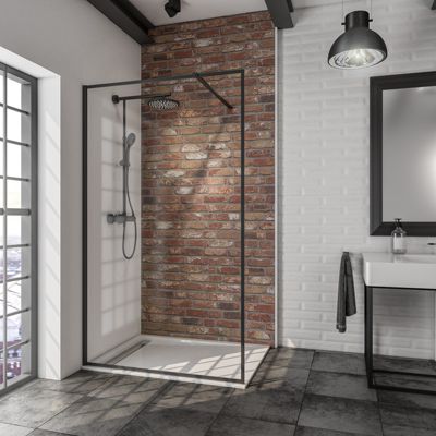 Paroi de douche fixe à l'italienne l.100xH.200cm, Walk In, verre transparent 6mm, profilé noir mat, Schulte New Style