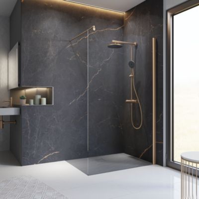 Paroi de douche fixe à l'italienne l.100xH.200cm, Walk In, verre transparent anticalcaire 6mm, profilé cuivré, Schulte NewStyle