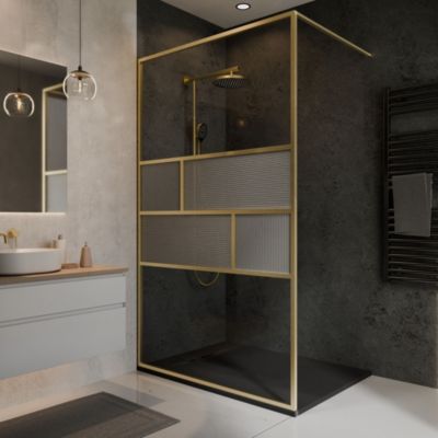 Paroi de douche fixe à l'italienne l. 120 x H. 200 cm, verre trempé anticalcaire transparent 6 mm, doré, Schulte Carvella