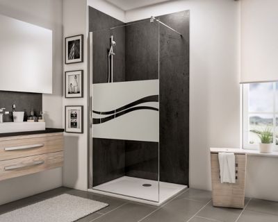 Paroi de douche fixe à l'italienne l.120xH.190cm, Walk In, verre transparent anticalcaire 6mm, décor Liane, profilé chromé, Schulte NewStyle