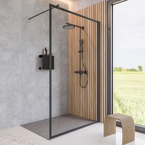 Paroi de douche fixe à l'italienne l.120xH.200cm, Walk In, verre transparent 6mm, profilé noir mat, Schulte NewStyle
