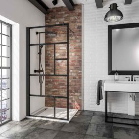 Paroi de douche fixe à l'italienne l.120xH.200cm, Walk In verrière atelier, verre transparent anticalcaire 6mm, profilé noir mat, Schulte NewStyle