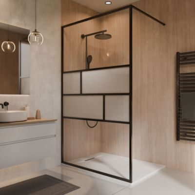 Paroi de douche fixe à l'italienne l. 140 x H. 200 cm, verre trempé anticalcaire transparent 6 mm, noir, Schulte Carvella