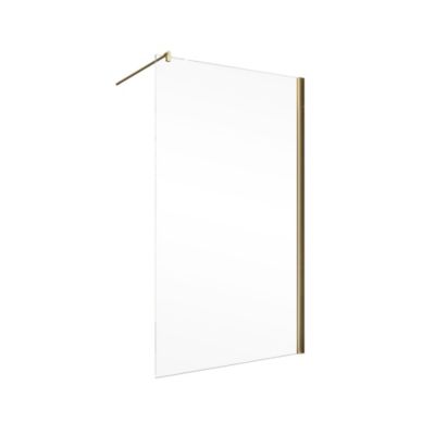 Paroi de douche fixe à l'italienne l.140xH.200cm, Walk In, verre transparent anticalcaire 6mm, profilé doré mat, Schulte NewStyle