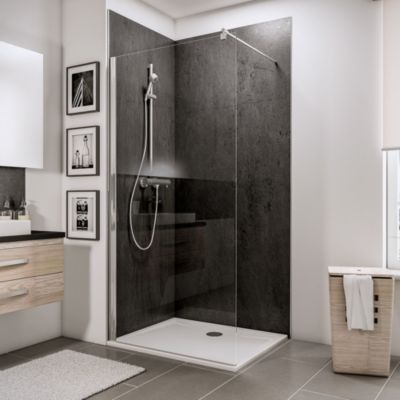 Paroi de douche fixe à l'italienne l.80xH.200cm, Walk In, verre transparent anticalcaire 6mm, profilé chromé, Schulte Newstyle