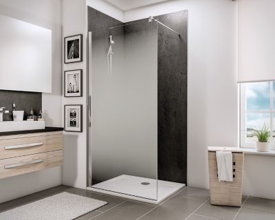 Paroi de douche fixe à l'italienne l.90xH.190cm, Walk In, verre transparent anticalcaire 5-6mm, décor Brouillard, profilé chromé, Schulte NewStyle