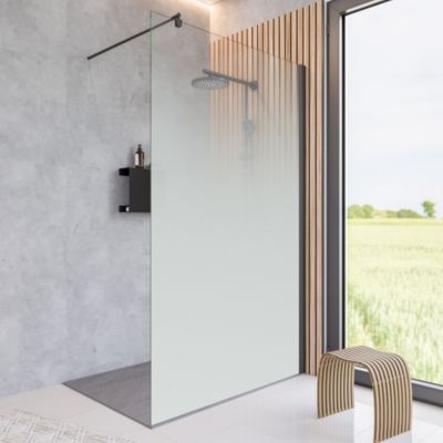 Paroi de douche fixe à l'italienne l.90xH.200cm, Walk In, verre brume anticalcaire 6mm, profilé noir mat, Schulte NewStyle
