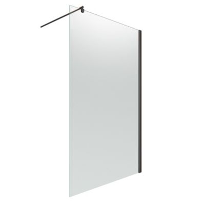 Paroi de douche fixe à l'italienne l.90xH.200cm, Walk In, verre brume anticalcaire 6mm, profilé noir mat, Schulte NewStyle