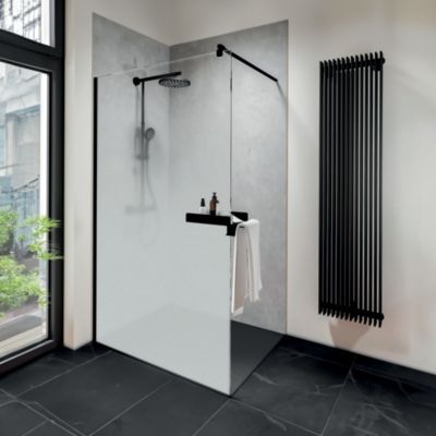 Paroi de douche fixe à l'italienne l.90xH.200cm, Walk In, verre brume anticalcaire 6mm, profilé noir mat, Schulte NewStyle