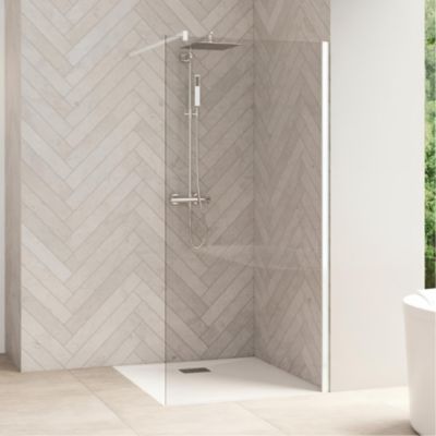 Paroi de douche fixe avec barre de renfort haute SMART Design solo L80cm H2,25m blanc