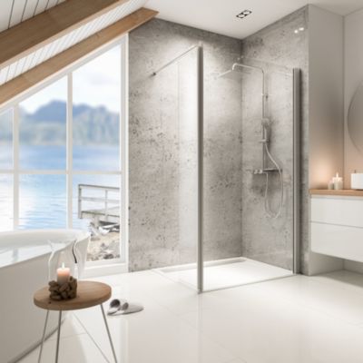 Paroi de douche fixe avec volet pivotant l.100 + 35 x H.200 cm Walk In, profilés aluminium chrome, Schulte MasterClass