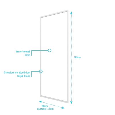 Paroi de douche fixe blanc Galedo Spot transparente 80cm
