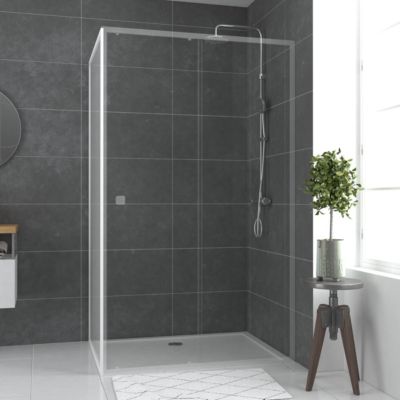 Paroi de douche fixe blanc Galedo Spot transparente 80cm