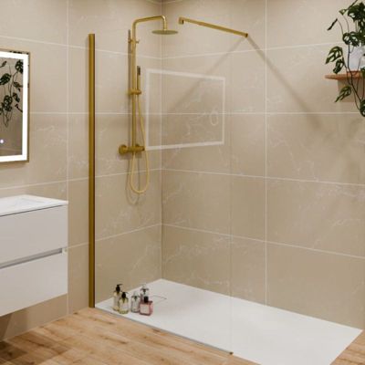 Paroi de douche fixe dorée 120 cm x 200 cm GOLDY - Verre 8 mm