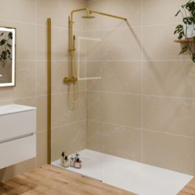 Paroi de douche fixe dorée 90 cm x 200 cm GOLDY - Verre 8 mm