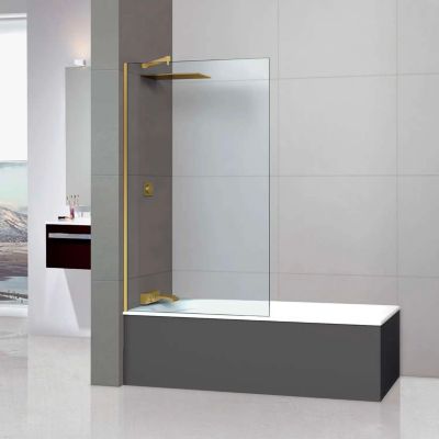 Paroi de douche fixe en verre sécurité ép 6mm - L.110xH.195 cm - profilé or brossé - SUPERBAN Mont Blanc CC
