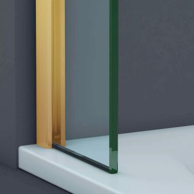 Paroi de douche fixe en verre sécurité ép 6mm - L.110xH.195 cm - profilé or brossé - SUPERBAN Mont Blanc CC