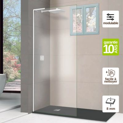 Paroi de douche fixe en verre sécurité ép 8mm - L.100xH.195 cm ...
