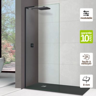 Paroi de douche fixe en verre sécurité ép 8mm - L.100xH.195 cm ...