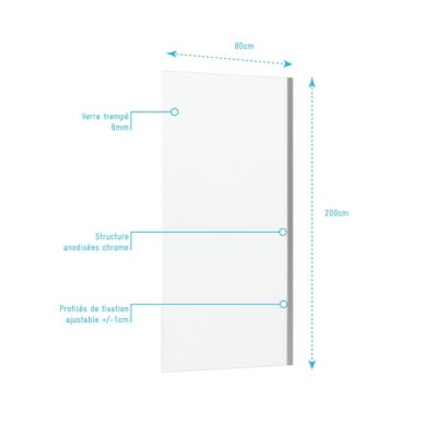 Paroi de douche fixe Galedo Rolling transparente 80cm