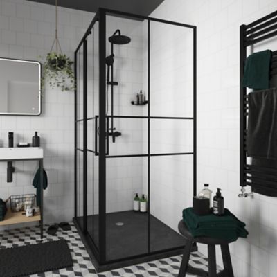 Paroi de douche fixe GoodHome Ahti transparente profilé noir 90 cm