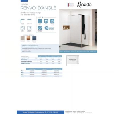 Paroi de douche fixe Kinedo EKINOX (à coupler avec EKINOX Solo ou Duo) L1,00m H2,07 m inox